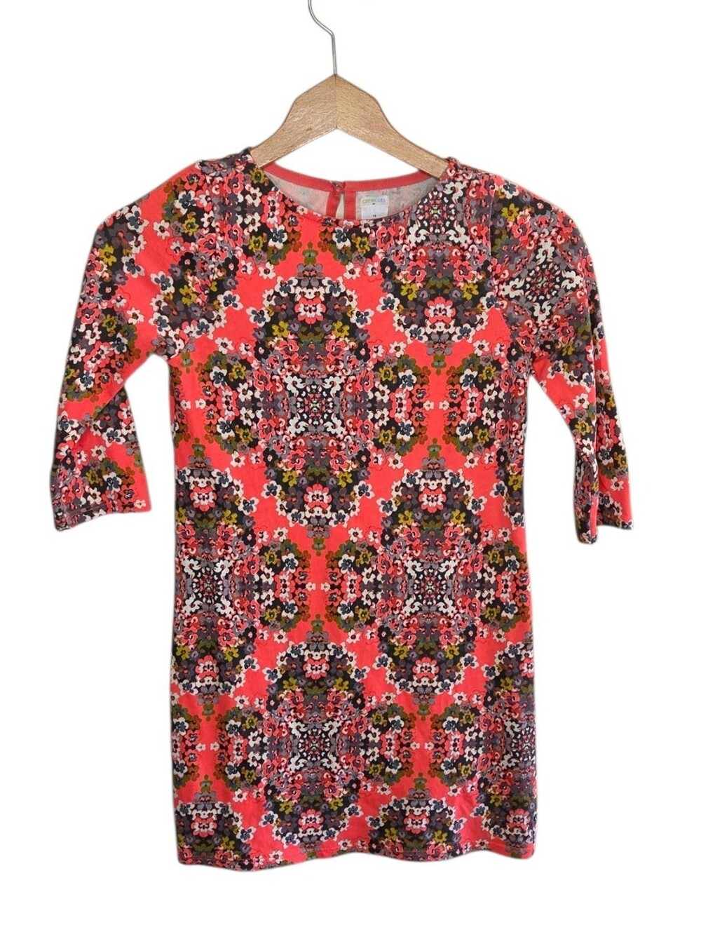 Crewcuts Factory Coral Floral Elbow Sleeve Dress Girls Size 10 Cotton Casual